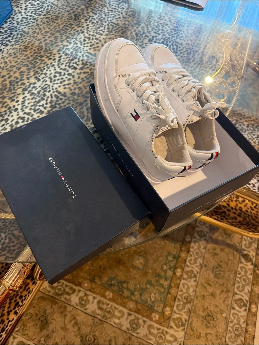 Unisex Tommy Hilfiger White Platform Sneakers Low Top Lace-Up Shoes
